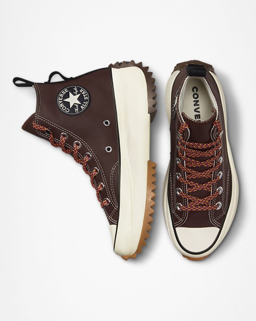 Men's Converse Run Star Hike Leather High Top Platform Shoes Dark Brown / Black | AU 014C8V